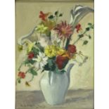 Oil painting on canvas, depicting vase with flowers, signed on the lower left and dated 04/02/77 Com