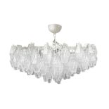 Prod.Murano,&nbsp; Carlo Scarpa/Venini-Style, pendant lamp with white lacquered metal structure and