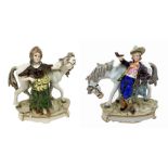 Pair of with horse figurines, Capodimonte brand. Nineteenth century. H cm 13 cm base 10x5,5