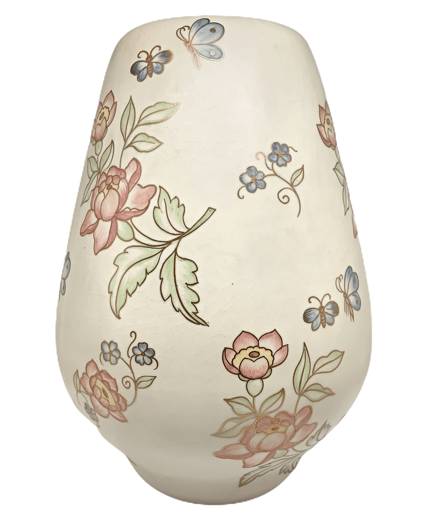 Lenci, white earthenware vase modeled casting painted with flowers and butterflies. Lenci - Turin, - Image 2 of 5
