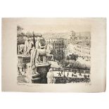 Etching depicting the Piazza del Campidoglio (Rome), Jean Baptiste Camille Corot signed, French pain