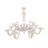 Big chandelier in Murano glass, 16 lights + 3 central lights in the cup. H 120 cm Width 155 cm