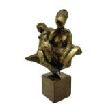 Bronze depicting three women hanging, with brown marble base. H 23 cm