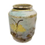 Cylinder, white, with yellow floral decorations on the white background, early nineteenth century. H