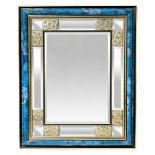 Mirror with frame of lacquered wood laminate cobalt with reliefs 925 bevelled mirror silver. 70x 56