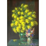 Oil painting on canvas depicting "Mimose with violets", signed on the lower left A. Graziani. Alfio