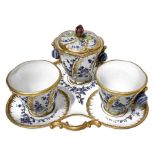 Coffee set tete a tete, Sevres Manufactory. With sugar bowl and tray, XX century.