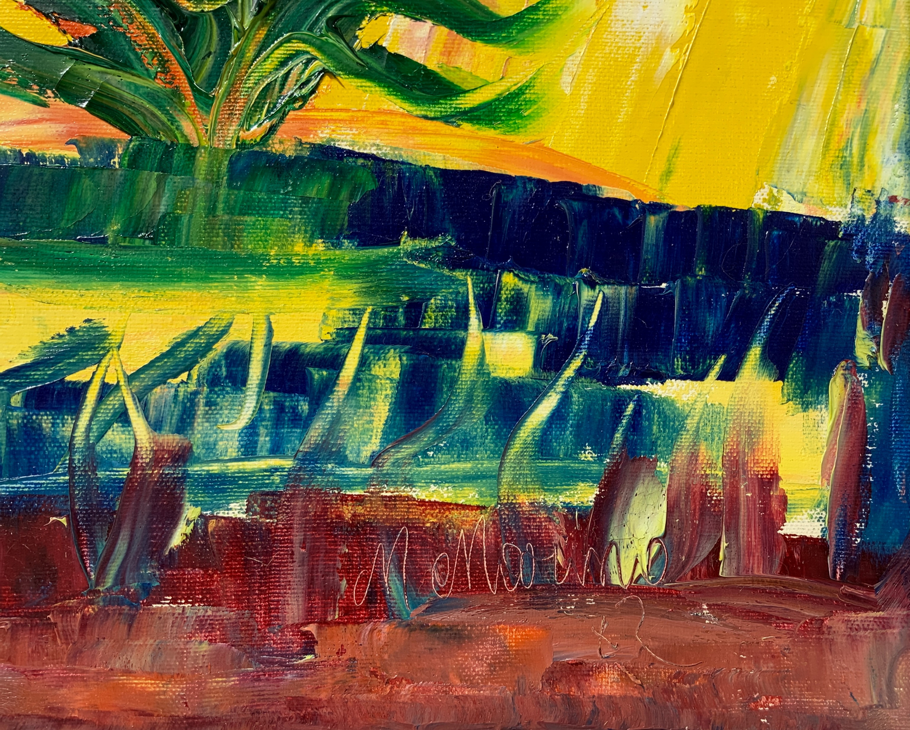 Oil painting on canvas signed M. Marino, depicting agave and wheat field. Cm 60x50 - Image 4 of 5
