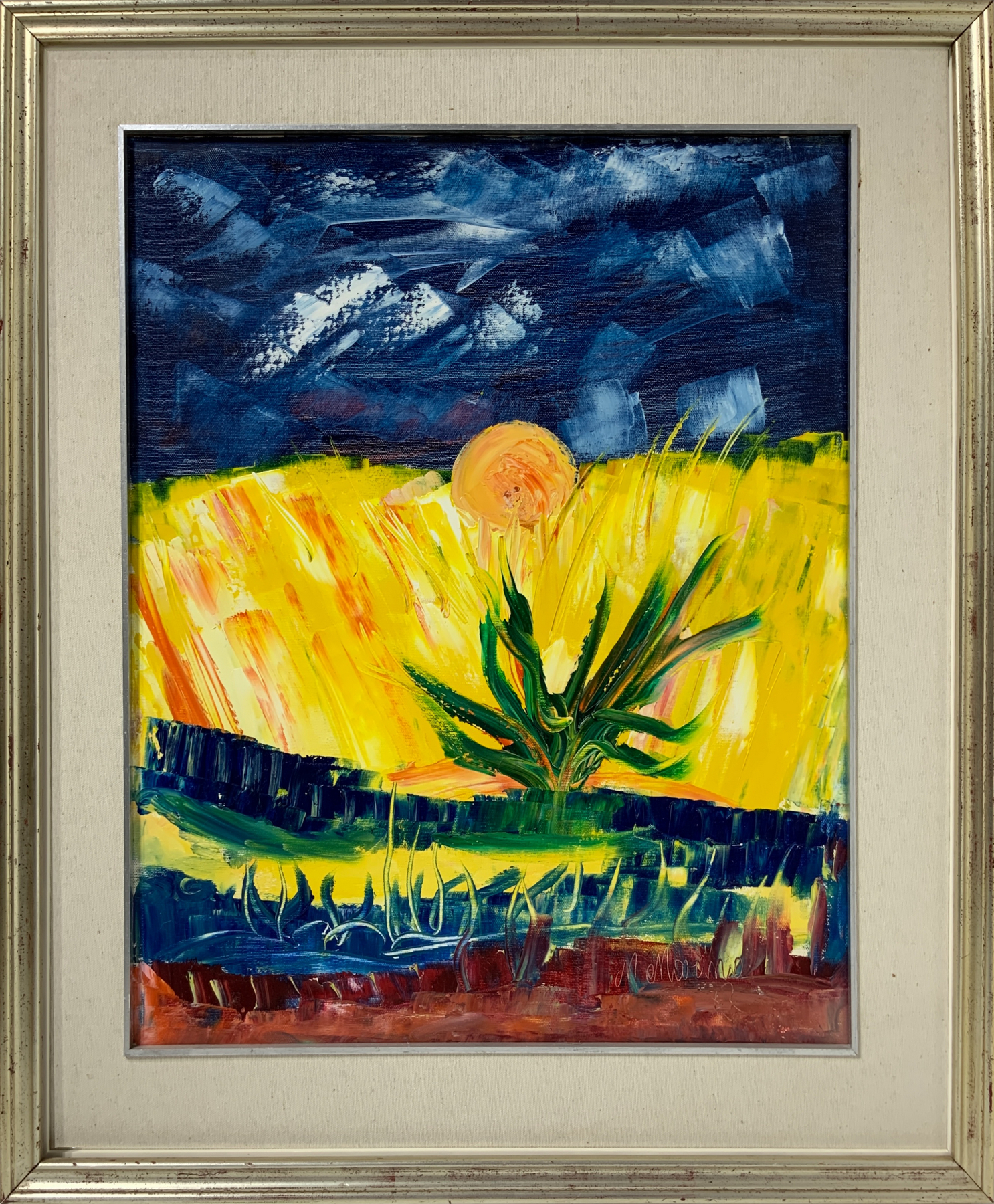 Oil painting on canvas signed M. Marino, depicting agave and wheat field. Cm 60x50 - Image 2 of 5