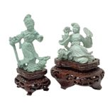 Pair of figurines in light turquoise depicting Guanyn. Canned, with pedestals. 1) 7,5 Cm, â€‹â€‹2) 8