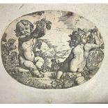 Pietro Testa known as Lucchesino (Lucca 1611 - Rome 1650), oval Etching depicting two cherubs Baccha