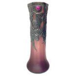 Amethyst Glass Vase with Art Nouveau decorations, Early twentieth century. H 41 cm.