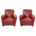 Pair of armchairs Frau model Jabarin, for coating wood-grain leather, the amaranth tones. Great cond