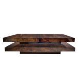 Prod.Aldo Tura, coffee table with coating wood structure in acrilicata parchment in shades of brown,