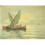 Raimondo Scoppa&nbsp;(1820-1890).&nbsp;Oil painting on masonite depicting river landscape with boats