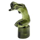 Prod.Loredano Rosin, Murano, heavy glass sculpture depicting stylized nude woman in the smoky tones.