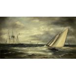 Oil painting on canvas. Boats in the sea, the nineteenth century painter. Cm 45x77.