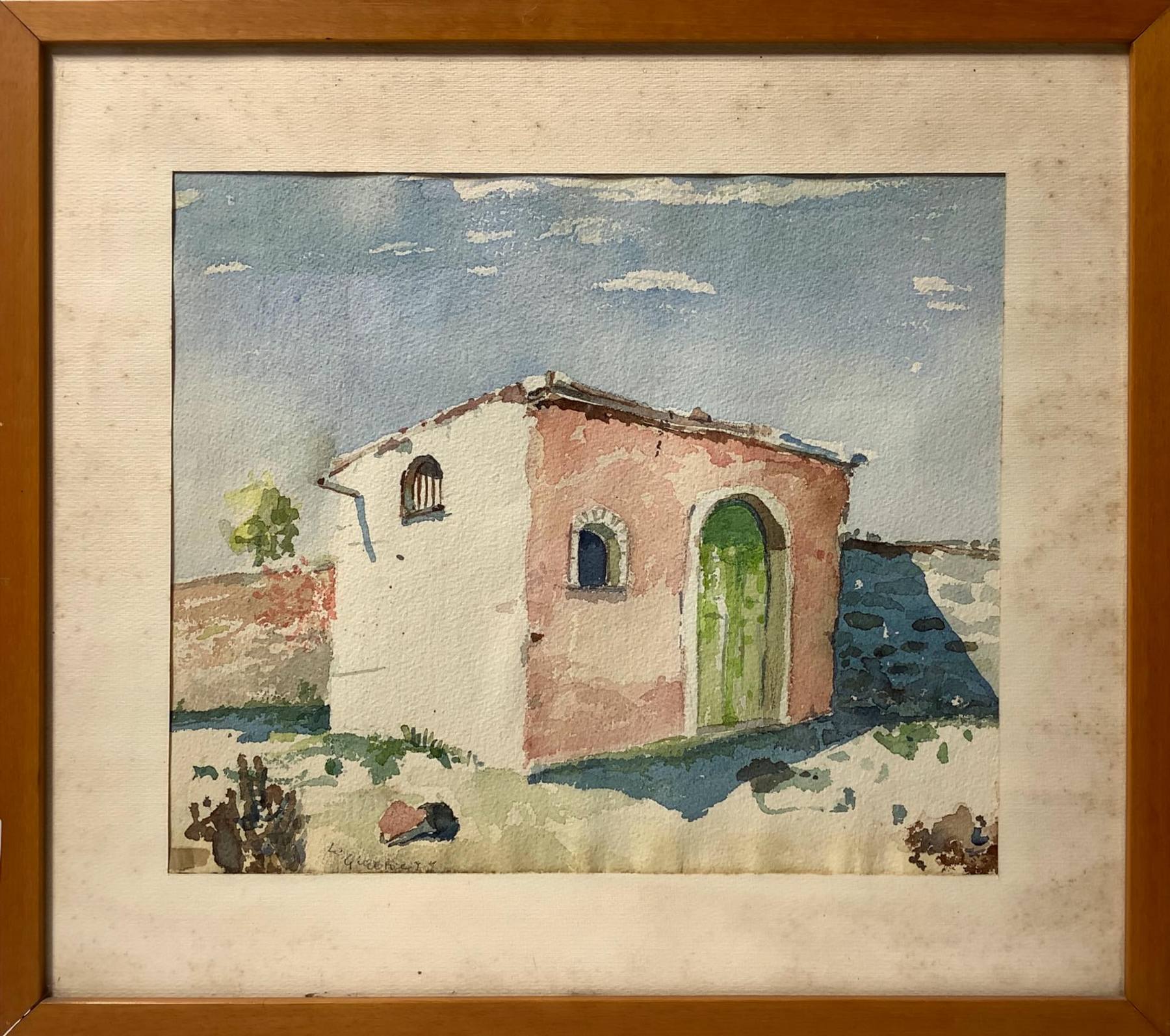 Watercolor on paper depicting Aeolian house. Lily Giachery (England 1907 - Taormina 1994). Cm 29x30, - Image 2 of 4