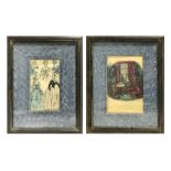 Pair of prints from the 20th century depicting women's fashion clothing and home of A. Guoux. 23X14
