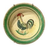 Plate Patti (Messina), rooster in the middle and green edges. Diameter 34 cm