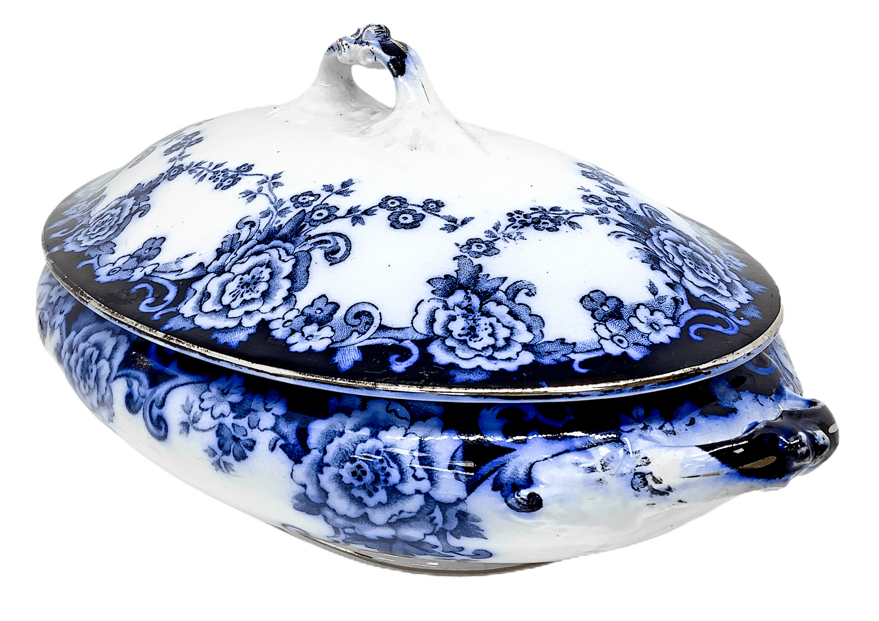 Candyholder in blue porcelain flowers, Myott Son & Co England. Cm 32x14 - Image 5 of 5