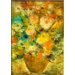 Oil painting on canvas depicting vase with flowers, signed Mai. Cm 70x50