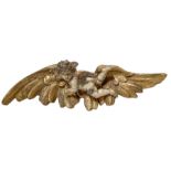 Sculpture with polychrome angel in lacquered wood and gold leaf. Cm 19x60