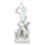 Meissen, white porcelain statue depicting hunting with dogs. XX century. Base 13x13 cm H 34 cm