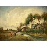Oil painting on canvas, signed on the lower right F. Dossi depicting rural landscapes with character