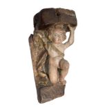 Fragment wooden polychrome and gilt depicting Baroque cherub, production Sicily, XVII century. 42. H