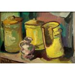 Oil painting on canvas depicting still life of vases, Vitaliti. Cm 50x70. signed on the lower left.