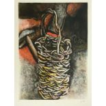 Etching depicting basket with hammer. P.A. Guttuso. In frame 100x800 cm