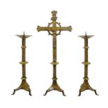 Triptych gilded bronze composed of Christ on the cross and a pair of candlesticks nineteenth century