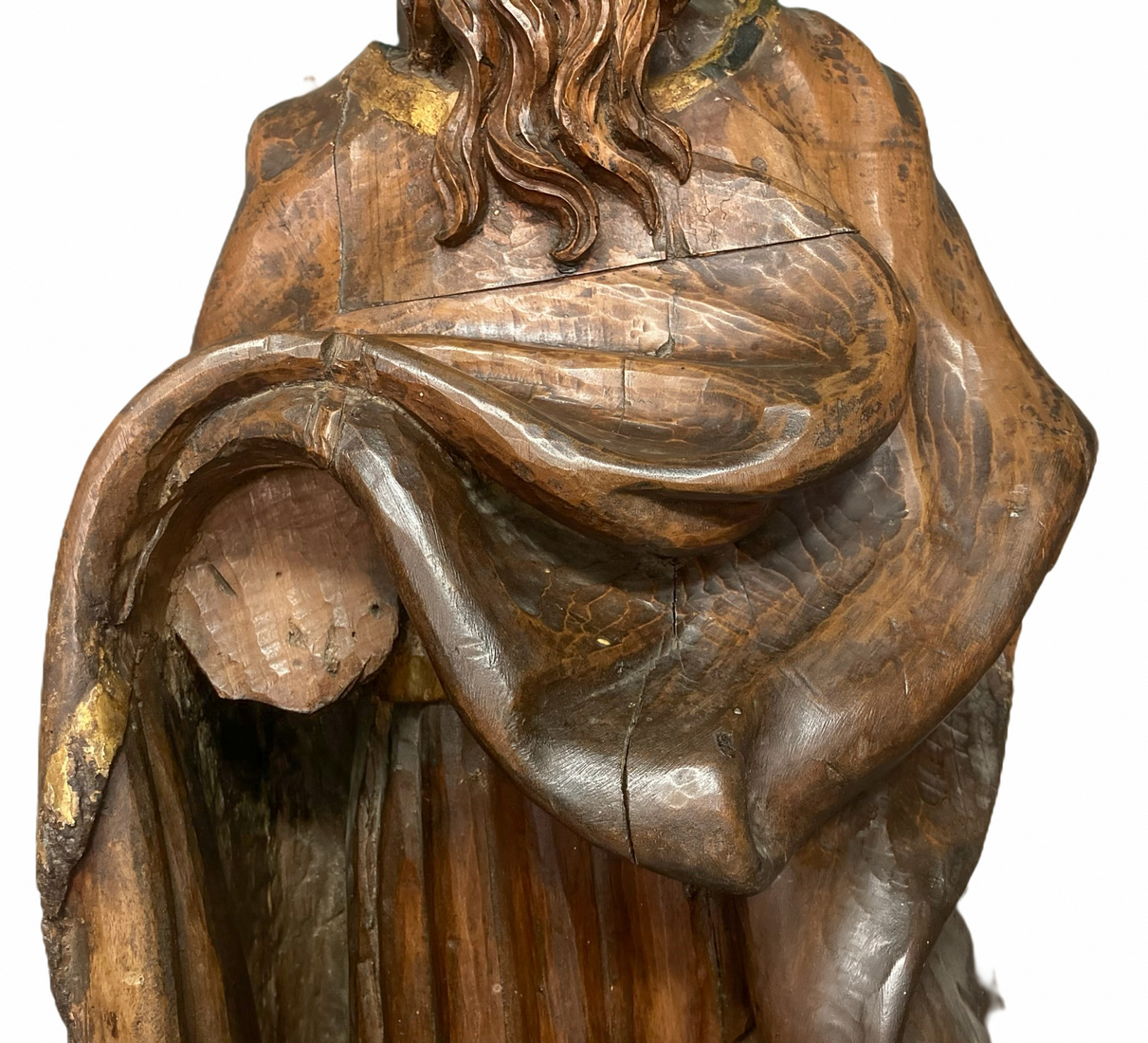 Statue of Moses, the sixteenth century. Made of solid wood and gold. Minor pieces missing on the han - Image 4 of 6