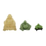 Buddha in white jade 18 cm; buddha green, 10 cm; buddha green, 8 cm