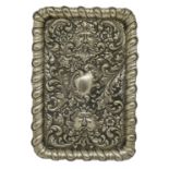 Neoclassical style low relief silver tray with grotesque and floral reliefs. Cm 31x21