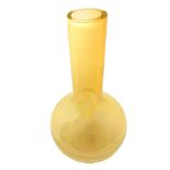 iridescent glass vase in shades of straw yellow, globular shape with high neck and ground edge style