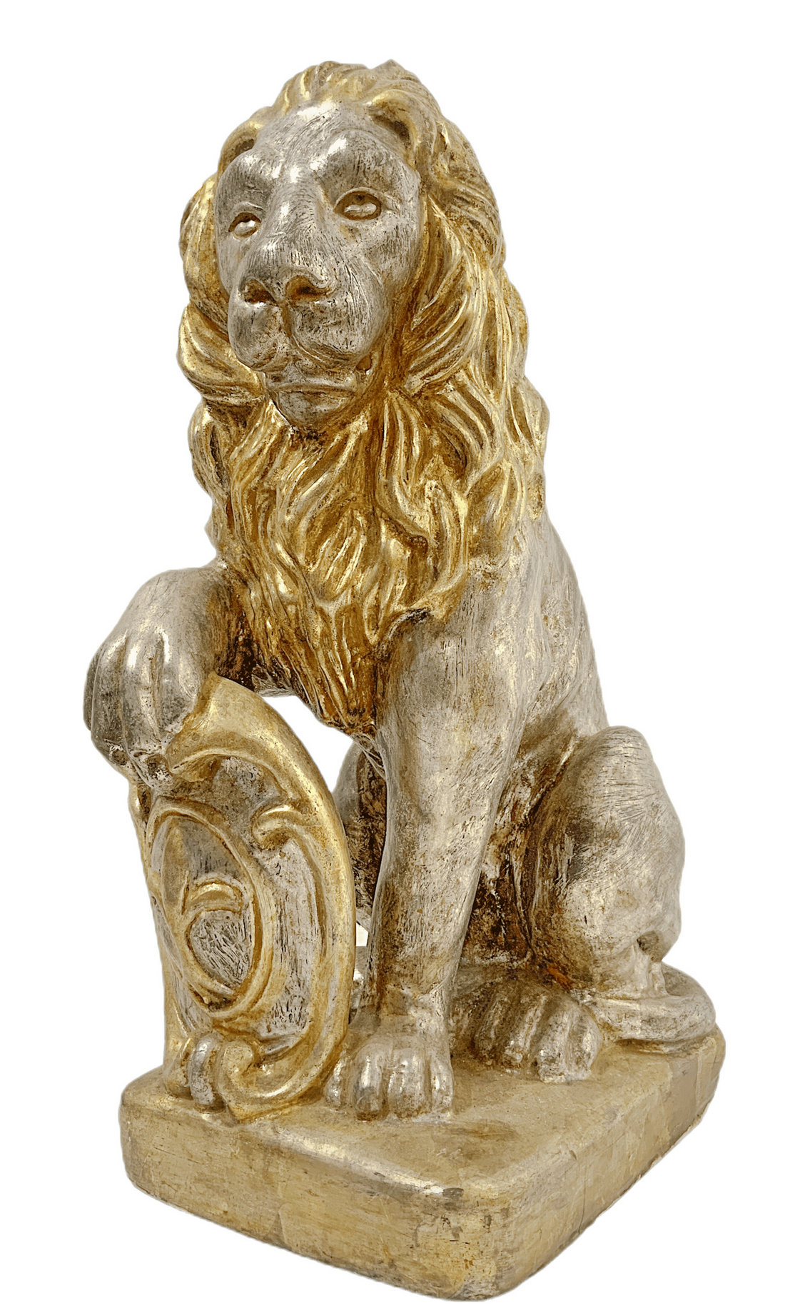 Pair of lions Marzocco of Florence in gold and silver wood, early twentieth century. H 40 cm, base 2 - Image 7 of 9