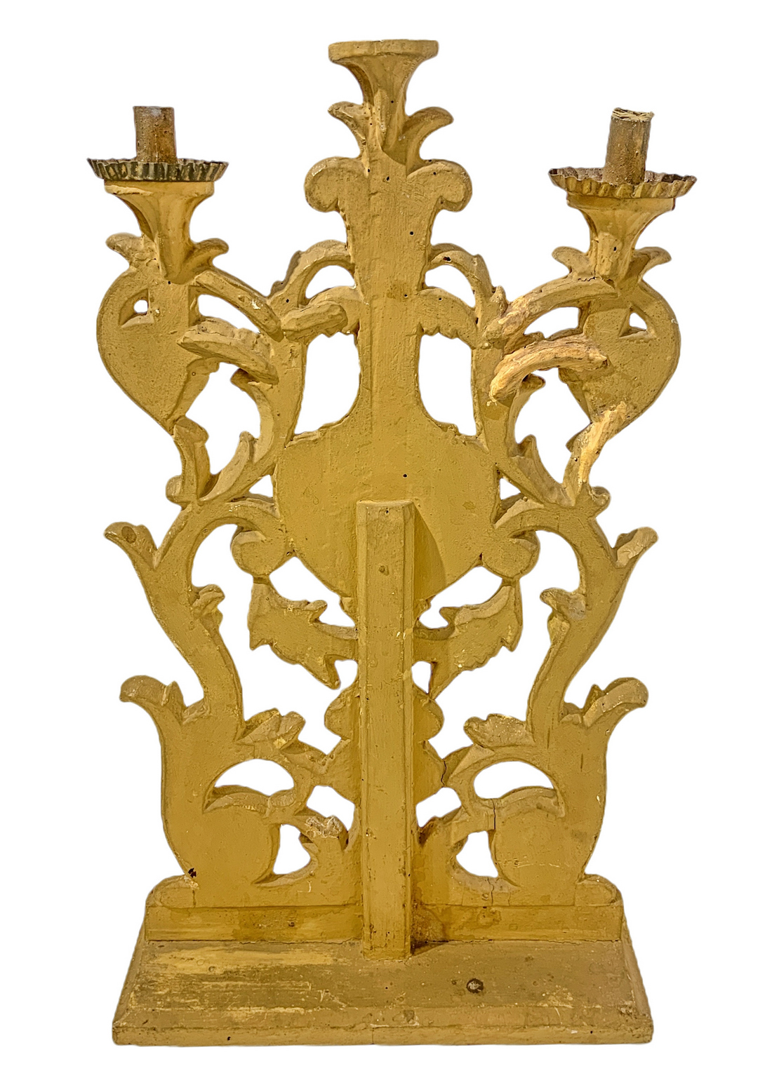 Candlestick with three golden wood lights, late eighteenth century. H 78 cm, 43x15 cm base. - Image 3 of 3