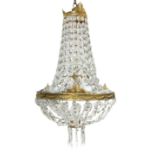 Chandelier nymph brass with glass pendalogues, early twentieth century. H 55 cm, diameter 30