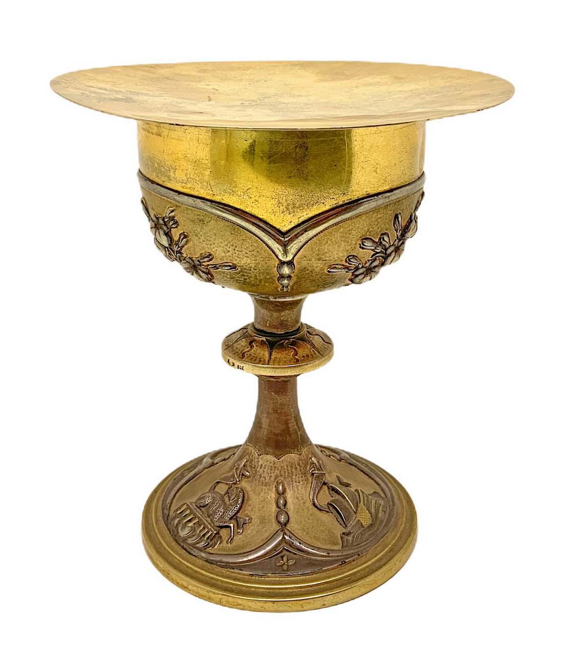 Goblet decorated with embossed silver-gilt paten with floral motifs, early twentieth centuries. Base - Image 2 of 11