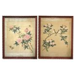 Pair of silk paintings, China, early twentieth century. 37x30 cm, 49x39 in lacquered frame.