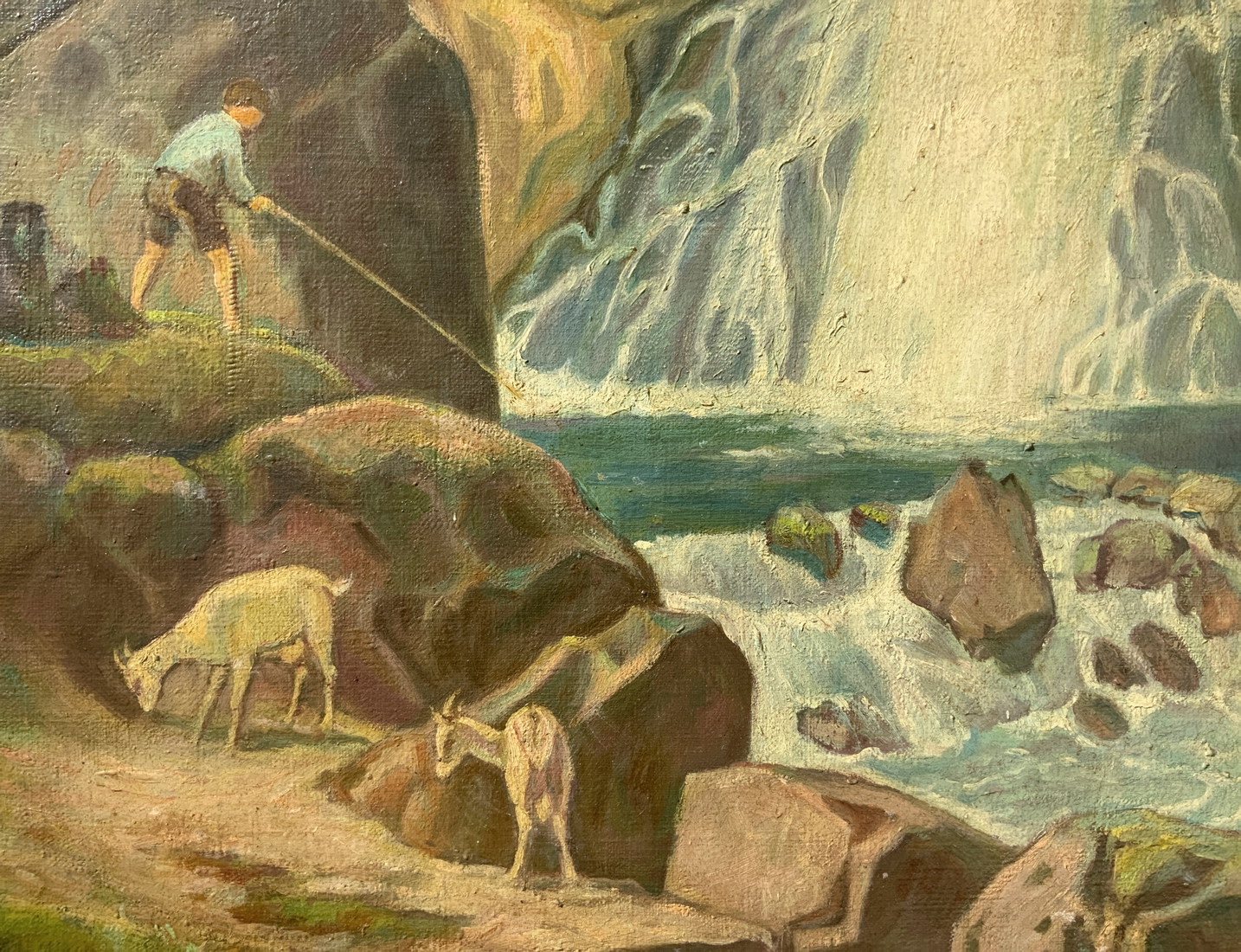 Oil paintinging on canvas depicting the river with waterfall, signed on the lower left corner R. Mag - Image 4 of 6