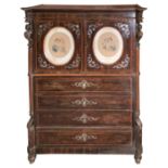 &nbsp;_x000D_ _x000D_ Chiffoniera rosewood inlaid with silver metal, Sicily, XIX century. Four drawe