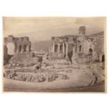 Wilhelm von Gloeden (1856-1931), depicting pictures of Taormina greek theater with Etna view. hallma