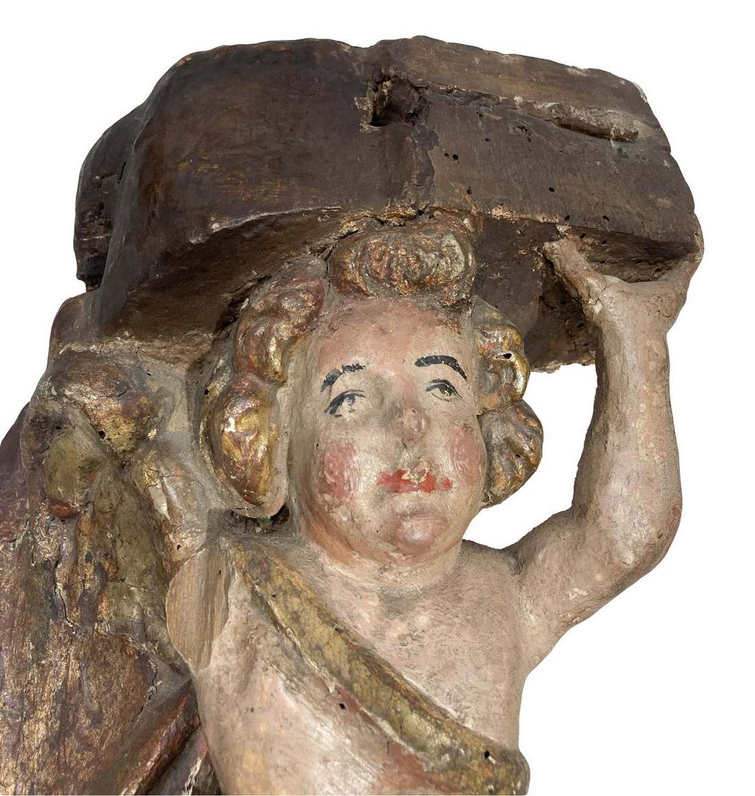 Fragment wooden polychrome and gilt depicting Baroque cherub, production Sicily, seventeenth century - Image 2 of 4