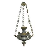 Lamp in silvered and gilt metal, late eighteenth. H 58 cm