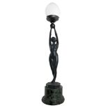 Lamp with Art Nouveau bronze sculpture depicting a nude woman signed A.Bruno, early twentieth centur