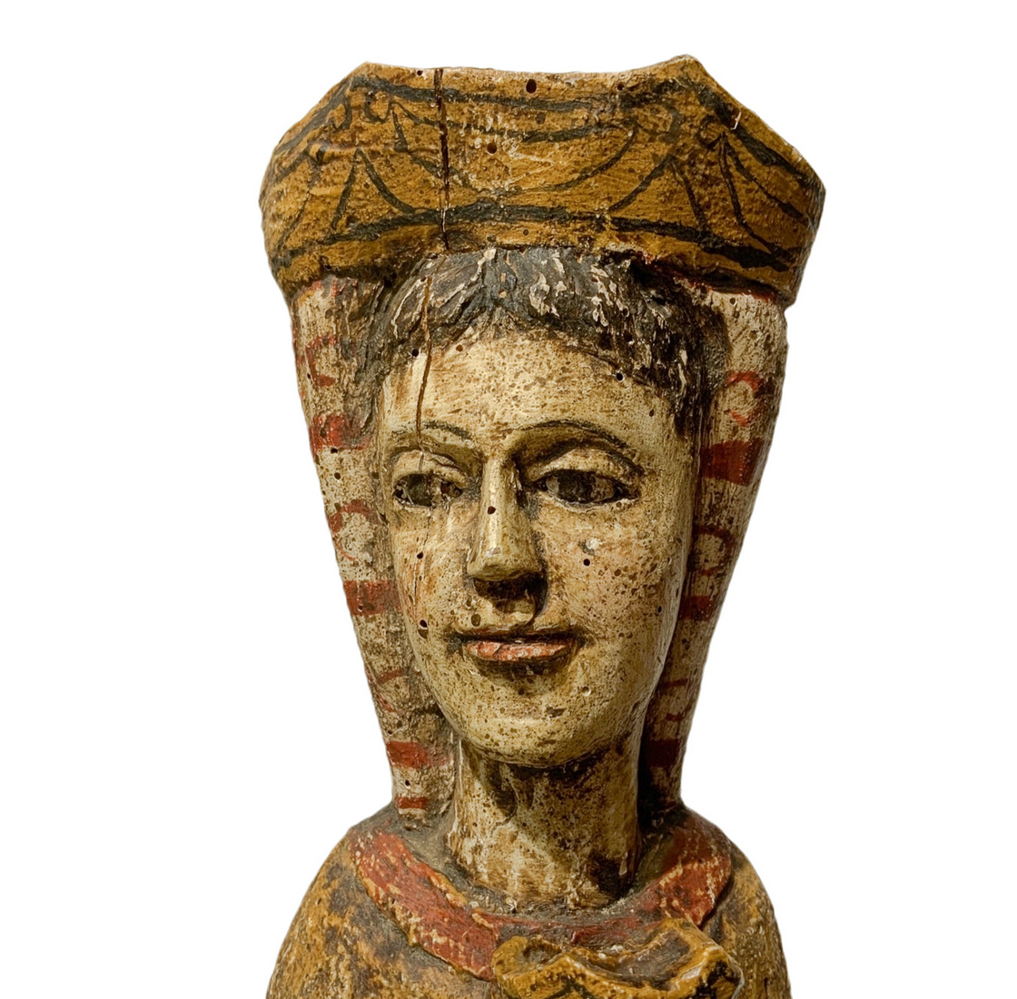 Wooden statue depicting Virgin Mary Enthroned with child. H 58 cm Base 18 cm - Image 5 of 8