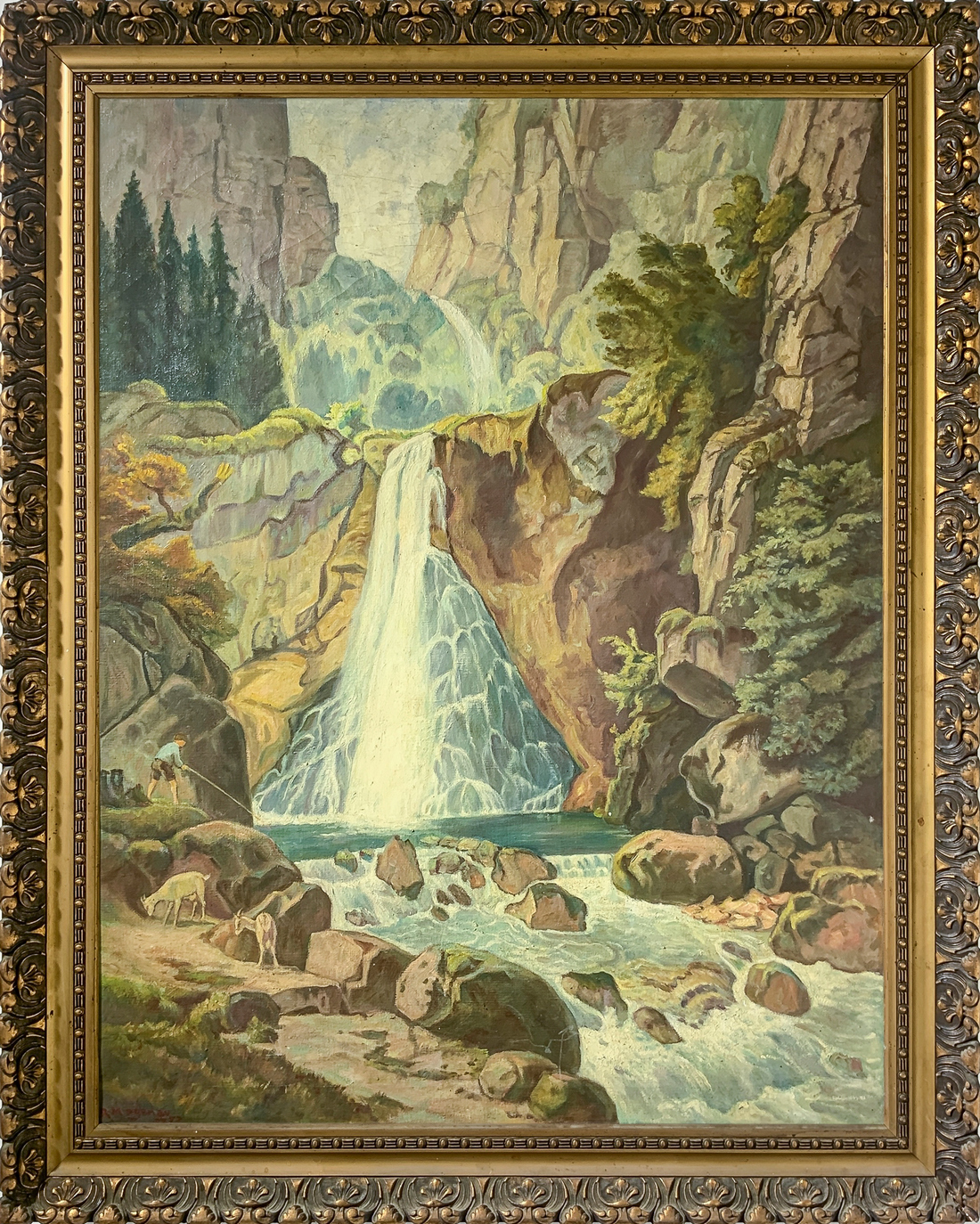 Oil paintinging on canvas depicting the river with waterfall, signed on the lower left corner R. Mag - Image 2 of 6